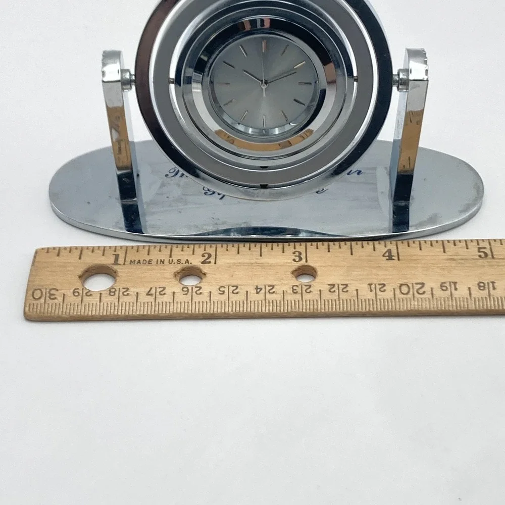 Modern Desk Clock Service Gift Silver Tone Matte Polished New Battery Works